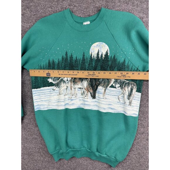 Vintage Habitat Sweatshirt Adult XL Green Wolf Pack Forest Crewneck Made USA 90s - Picture 4 of 6